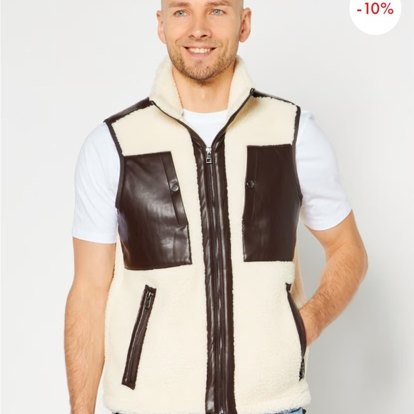 Michael Kors Other - NWT Michael Kors Men’s Sherpa Mock Neck Sleeveless Textured Vest Cream/Brown